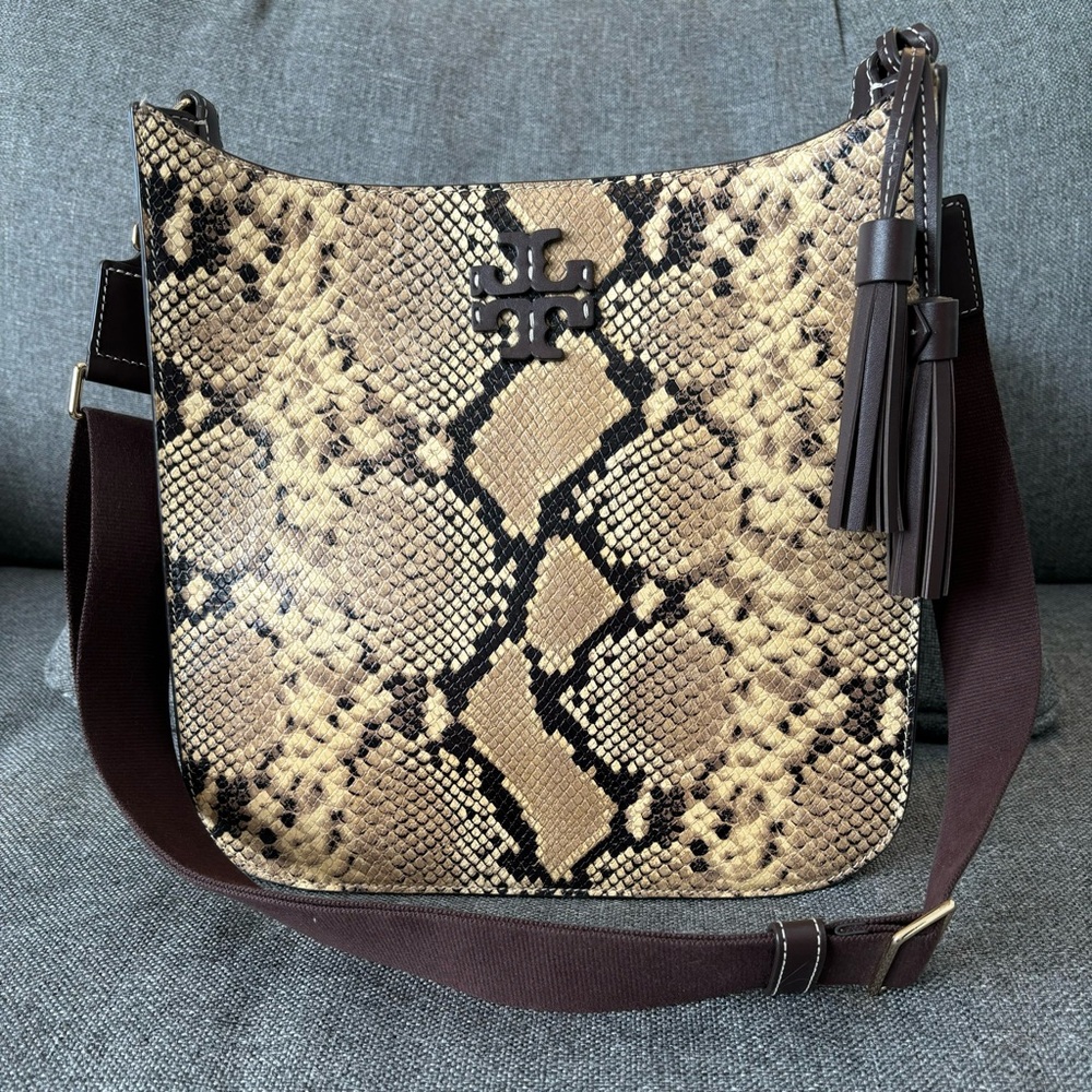 🐍SALE🐍Tory Burch Thea Exotic Web Large Shoulder Bag snakeskin and suede